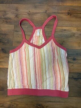 RVCA Multicolor Stripe Racerback Tank with Coral Trim